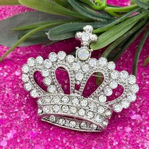 Rhinestone Silver Crown Queen Princess Pendant Pin Brooch